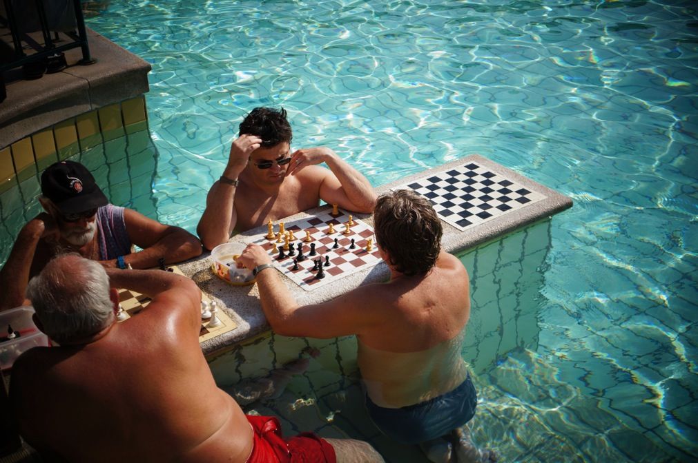 Playing chess in Budapest in a public bath