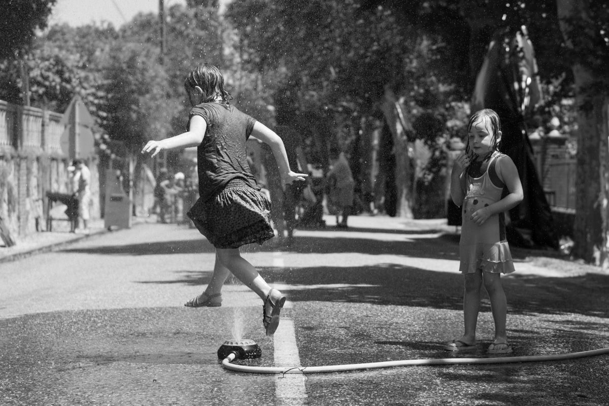 Girls playing with water