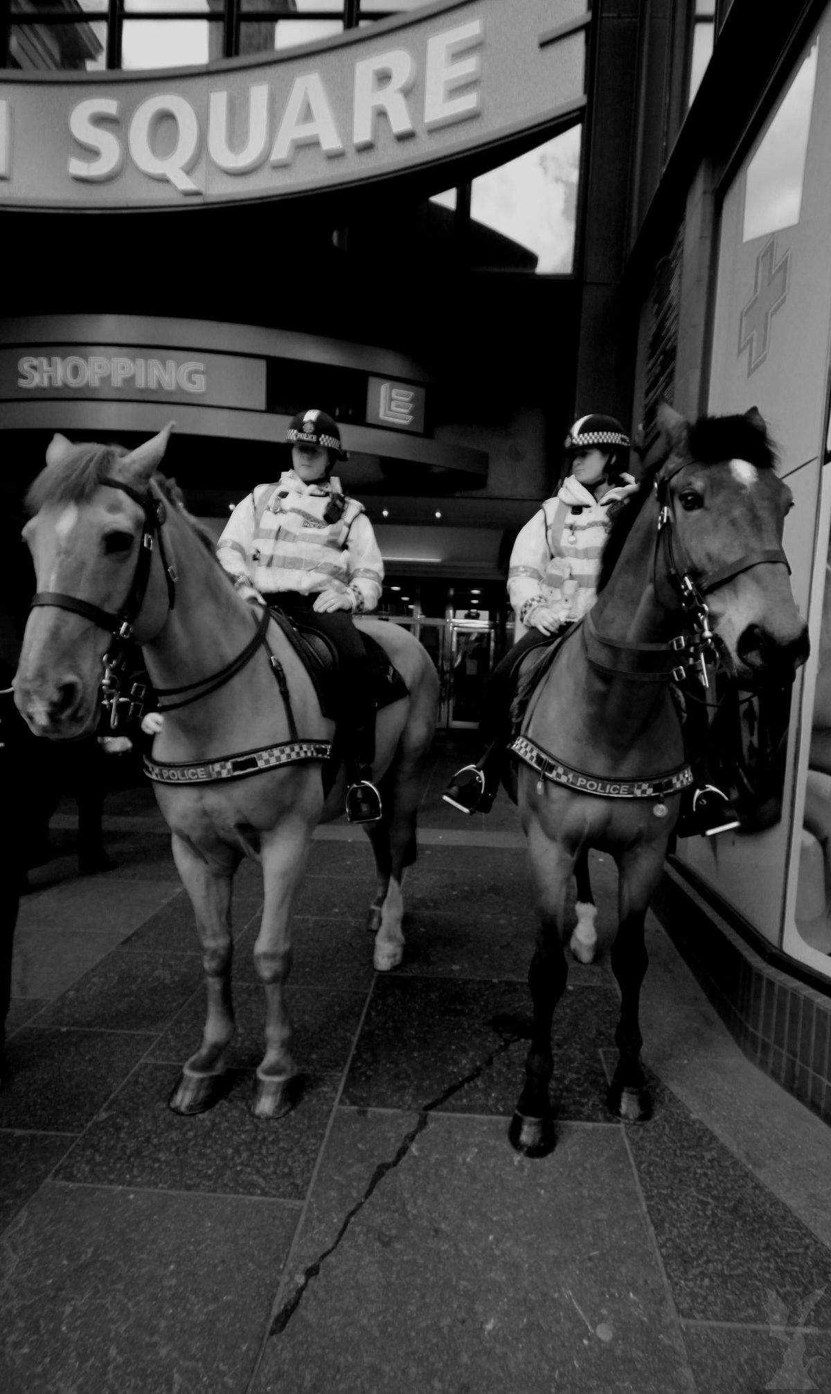 Taken of two officers mounted on their horses, whilst in Newcastle Upon-Tyne. 